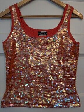 Sequined Coral/Orange Tank Sweater - Made For Parties!